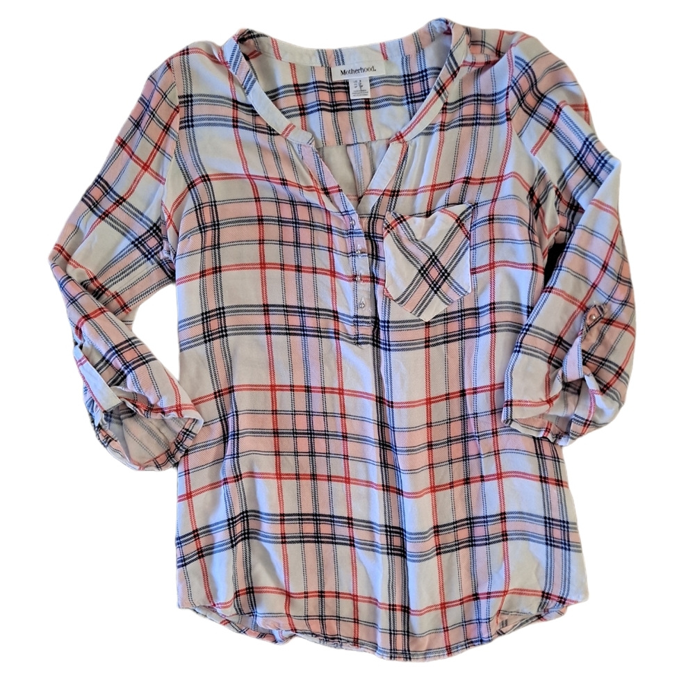 Motherhood Maternity 3/4 sleeve plaid shirt